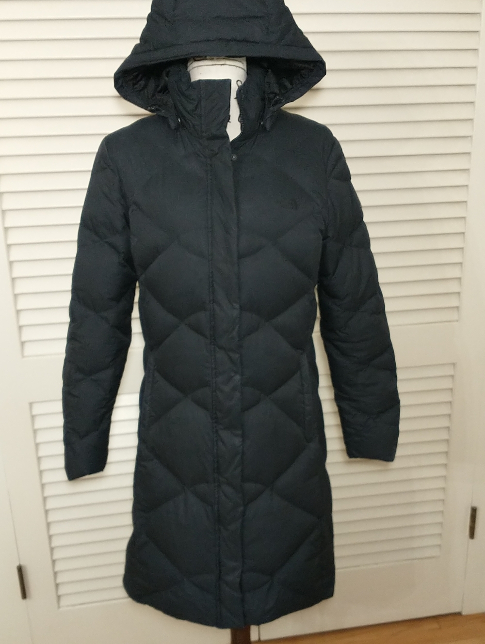 North Face Long Down Puffer Hooded Coat, Quilted, Size M, Metro Parka, Black